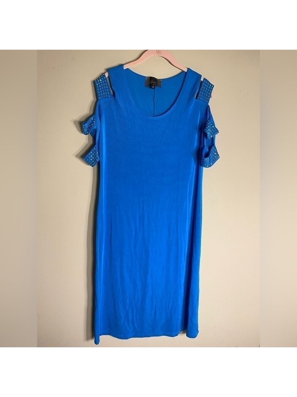 Slinky Brand Blue Cold Shoulder Dress M